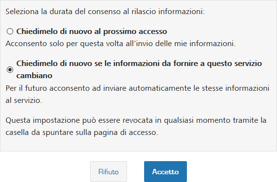 Screenshot del consenso dell'utente edu-ID