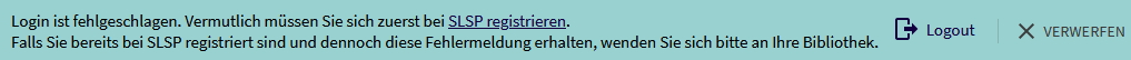 Bildschirmfoto einer Fehlermeldung wenn Benutzer noch nicht registriert ist